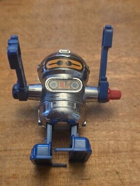 Vintage 1979 Tomy Acrobot Wind-Up Walking Robot Silver And Blue Works Taiwan